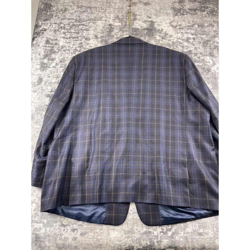 Oak Hill Premium Wool Blazer Men 56R Blue Plaid Grid Italian Marzotto Sport Coat - Picture 2 of 10